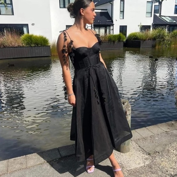 ZIMMERMANN NATURA BLACK CORSET MIDI DRESS - Picture 3 of 17